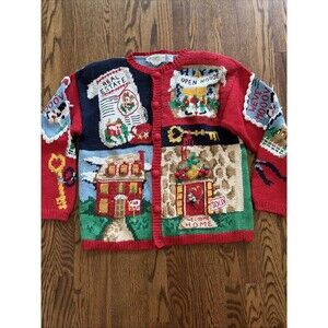 VTG The Eagles Eye Hand Knit 90’s Real Estate Sweater Cardigan Hand Knit Medium